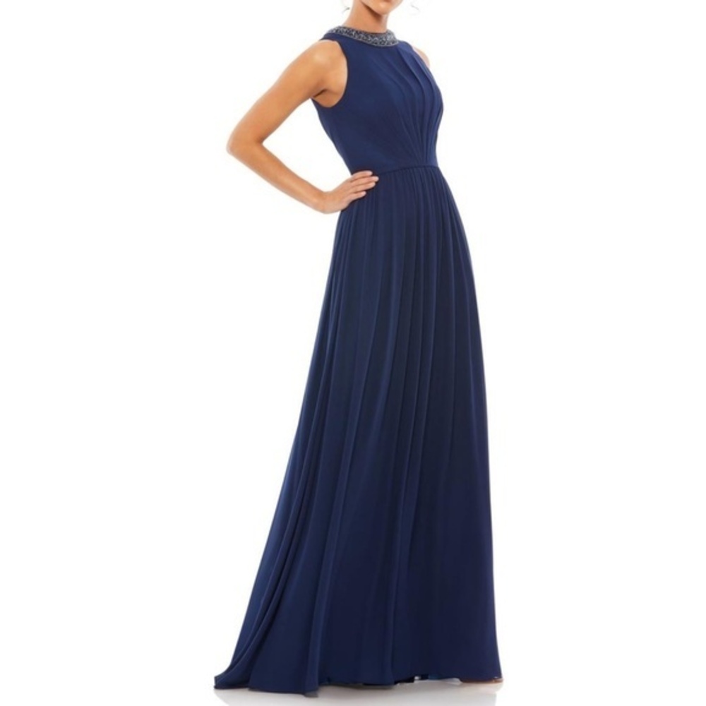 Mac Duggal. Beaded Neckline Ruched Gown.‎